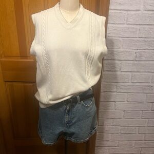 Vintage Eclectic Grandpa 100% Cotton Cypress Hill Sweater Vest Ivory